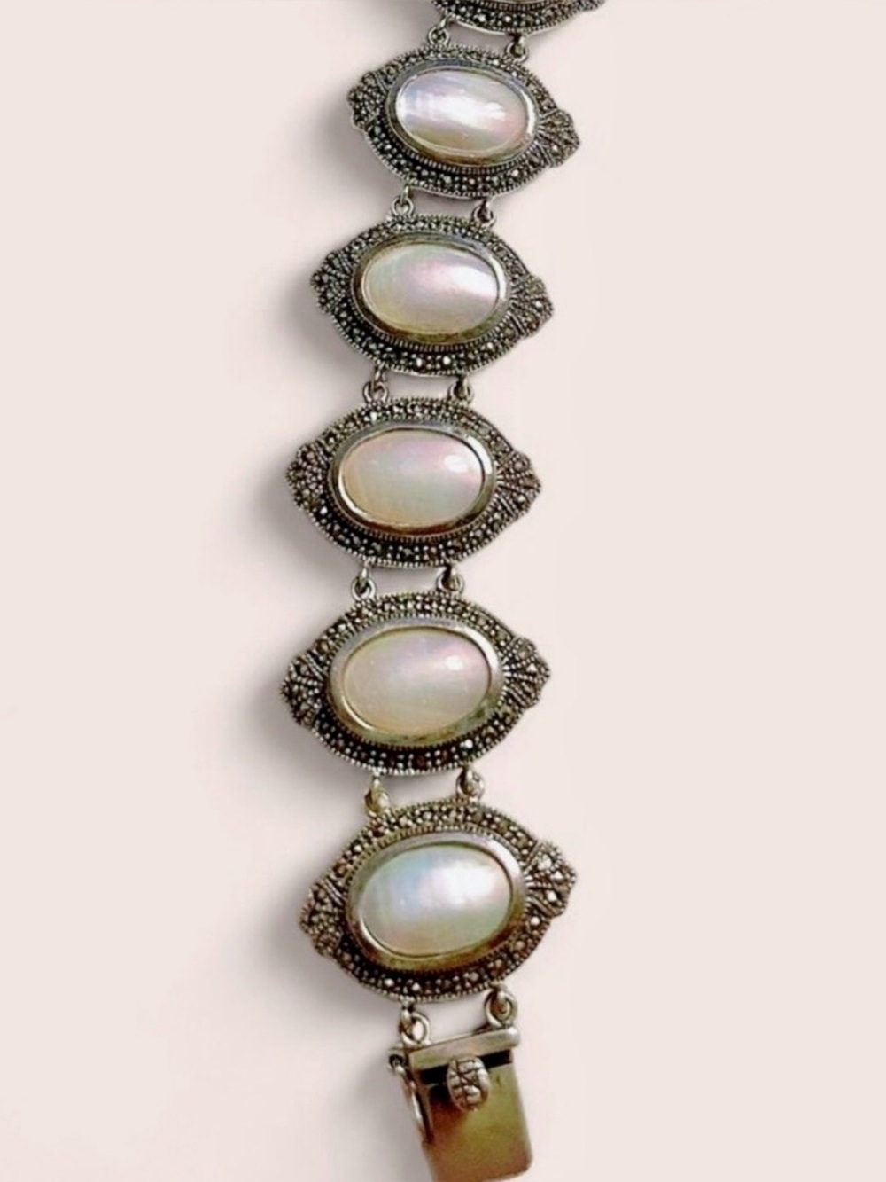 Antique 1930s Mabe Pearl Sterling Silver Bracelet